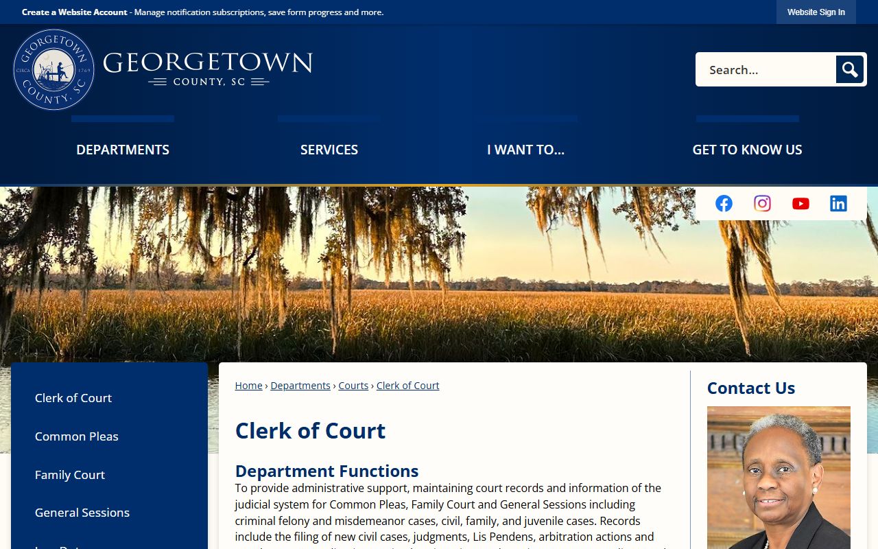 Georgetown County Clerk of Court page for court record duties