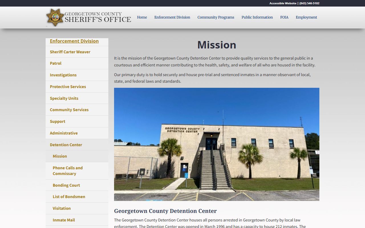 Georgetown County inmate population detention center overview
